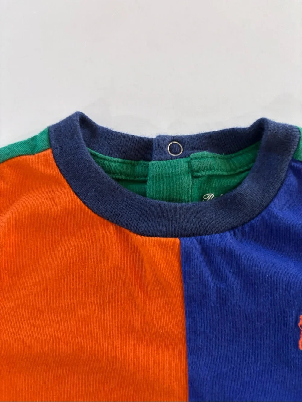 RALPH LAUREN Colorblock Shortall  Onesie Orange Blue White Green Size 9 Months